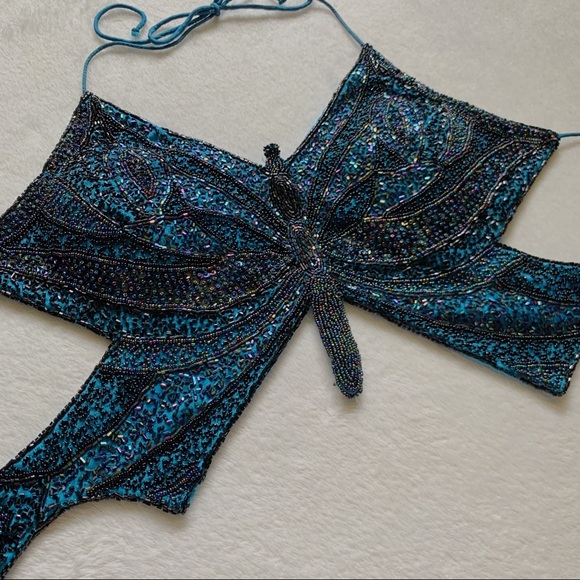 vintage blue beaded butterfly halter🦋✨ SOLD - Picture 3 of 4